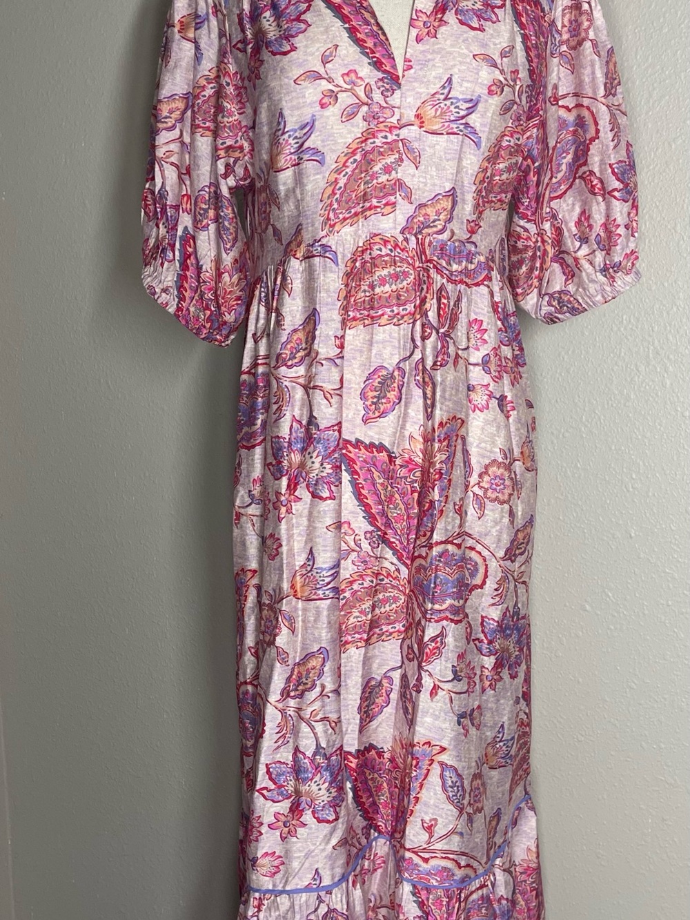 Umgee Pink Floral Midi Dress - Lightweight Paisley Print S - Picture 2 of 7